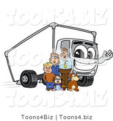 Vector Illustration of a Family Standing by a Waving Cartoon Delivery Truck Mascot by Mascot Junction