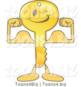 Vector Illustration of a Gold Cartoon Key Mascot Flexing by Mascot Junction
