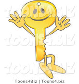 Vector Illustration of a Gold Cartoon Key Mascot Jumping by Mascot Junction