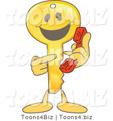Vector Illustration of a Gold Cartoon Key Mascot Pointing to a Phone by Mascot Junction