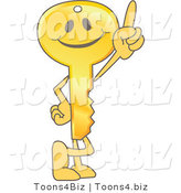 Vector Illustration of a Gold Cartoon Key Mascot Pointing Upwards by Mascot Junction