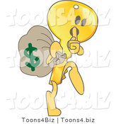 Vector Illustration of a Gold Cartoon Key Mascot Robbing a Bank by Mascot Junction