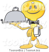 Vector Illustration of a Gold Cartoon Key Mascot Serving a Platter by Mascot Junction
