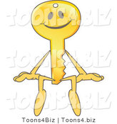 Vector Illustration of a Gold Cartoon Key Mascot Sitting on a Ledge by Mascot Junction