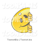 Vector Illustration of a Gold Cartoon Key Mascot Smiling Around a Blank Sign by Mascot Junction