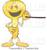 Vector Illustration of a Gold Cartoon Key Mascot Using a Pointer Stick by Toons4Biz