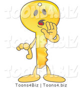 Vector Illustration of a Gold Cartoon Key Mascot Whispering by Mascot Junction