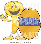 Vector Illustration of a Gold Key Mascot with a Security Badge by Mascot Junction