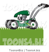 Vector Illustration of a Green Cartoon Lawn Mower Mascot Mowing Grass by Mascot Junction