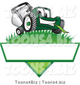 Vector Illustration of a Green Cartoon Lawn Mower Mascot on a Logo by Mascot Junction
