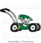 Vector Illustration of a Green Cartoon Lawn Mower Mascot Passing by and Eating Grass by Mascot Junction