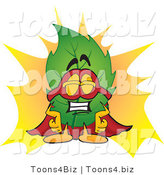 Vector Illustration of a Green Leaf Mascot Dressed As a Super Hero by Mascot Junction