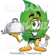 Vector Illustration of a Green Leaf Mascot Holding a Serving Platter by Toons4Biz