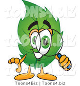 Vector Illustration of a Green Leaf Mascot Looking Through a Magnifying Glass by Mascot Junction