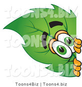 Vector Illustration of a Green Leaf Mascot Peeking Around a Corner by Toons4Biz