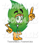 Vector Illustration of a Green Leaf Mascot Pointing Upwards by Toons4Biz