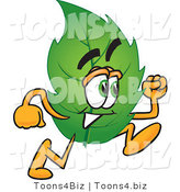 Vector Illustration of a Green Leaf Mascot Running by Mascot Junction