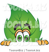 Vector Illustration of a Green Leaf Mascot Scared and Peeking over a Surface by Toons4Biz
