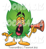 Vector Illustration of a Green Leaf Mascot Screaming into a Megaphone by Mascot Junction