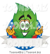 Vector Illustration of a Green Leaf Mascot with Stars and a Blank Label by Mascot Junction