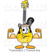 Vector Illustration of a Guitar Mascot Flexing His Arm Muscles by Toons4Biz