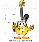 Vector Illustration of a Guitar Mascot Holding a Blank Sign by Mascot Junction