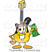 Vector Illustration of a Guitar Mascot Holding a Dollar Bill by Mascot Junction
