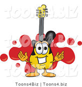Vector Illustration of a Guitar Mascot Logo with a Red Paint Splatter by Mascot Junction