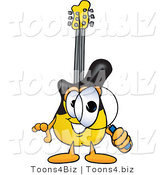 Vector Illustration of a Guitar Mascot Looking Through a Magnifying Glass by Mascot Junction