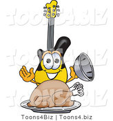 Vector Illustration of a Guitar Mascot Serving a Thanksgiving Turkey on a Platter by Mascot Junction