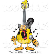 Vector Illustration of a Guitar Mascot Singing Loud into a Microphone by Mascot Junction