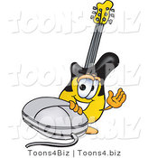 Vector Illustration of a Guitar Mascot with a Computer Mouse by Toons4Biz