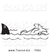 Vector Illustration of a Guy Swimming with Sharks by Mascot Junction