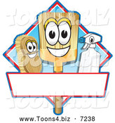 Vector Illustration of a Happy Broom Scrub Brush and Spray Bottle Mascot Characters on a Blue and Red Cleaning Sign or Logo by Toons4Biz