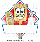 Vector Illustration of a Happy Broom Scrub Brush and Spray Bottle Mascot Characters on a Red Cleaning Sign or Logo by Toons4Biz