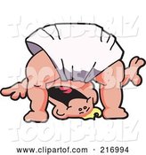 Vector Illustration of a Happy Cartoon Baby Blond Boy Mascot in a Diaper, Bent over and Looking Through His Legs by Toons4Biz