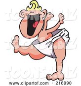 Vector Illustration of a Happy Cartoon Baby Blond Boy Mascot in a Diaper, Learning to Walk by Toons4Biz