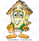 Vector Illustration of a Happy Cartoon Home Mascot Pointing Outward by Mascot Junction