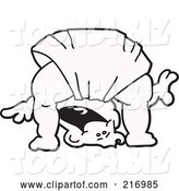 Vector Illustration of a Happy Cartoon Outlined Baby Boy Mascot in a Diaper, Bent over and Looking Through His Legs by Toons4Biz