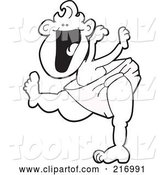 Vector Illustration of a Happy Cartoon Outlined Baby Boy Mascot in a Diaper, Learning to Walk by Mascot Junction