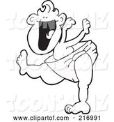 Vector Illustration of a Happy Cartoon Outlined Baby Boy Mascot in a Diaper, Learning to Walk by Toons4Biz