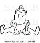 Vector Illustration of a Happy Cartoon Outlined Baby Boy Mascot Sitting in a Large Diaper by Toons4Biz