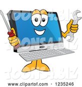 Vector Illustration of a Happy Cartoon PC Computer Mascot Holding Tools by Mascot Junction