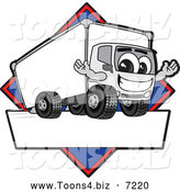 Vector Illustration of a Happy Delivery Truck Mascot Character Sign or Logo with a Blue Diamond by Mascot Junction