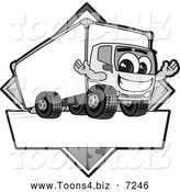 Vector Illustration of a Happy Grayscale Delivery Big Rig Truck Mascot Character Sign or Logo by Mascot Junction