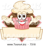 Vector Illustration of a Happy Lady Cupcake over a Banner by Mascot Junction