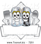 Vector Illustration of a Happy Salt and Pepper Shaker Cutlery and Napkin Mascot Characters Diner Sign or Logo by Toons4Biz