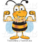 Vector Illustration of a Honey Bee Mascot Flexing His Arm Muscles by Mascot Junction