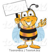 Vector Illustration of a Honey Bee Mascot Holding a Blank White Sign by Mascot Junction
