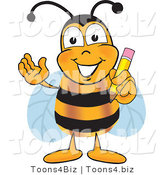 Vector Illustration of a Honey Bee Mascot Holding a Pencil by Mascot Junction